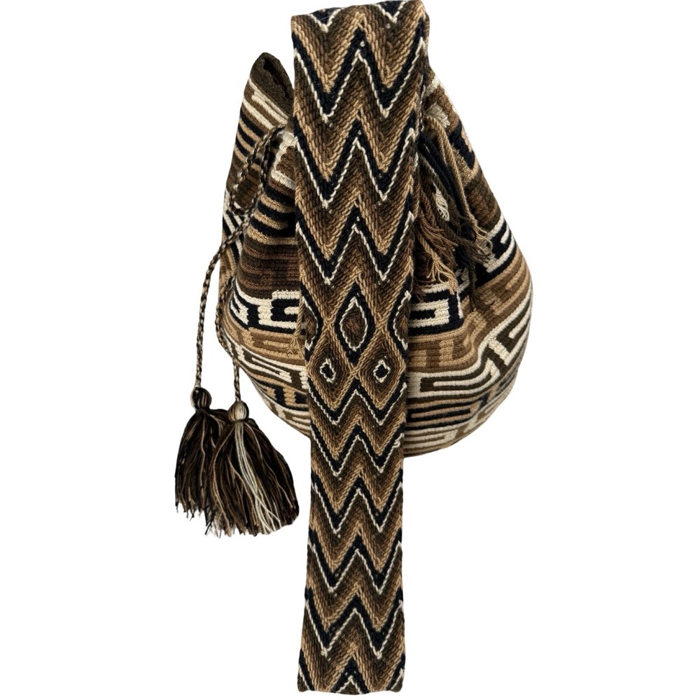 Wayuu Mochila Bag Handmade Woven Crossbody Boho Tribal Bucket Bag - Picture 6 of 7